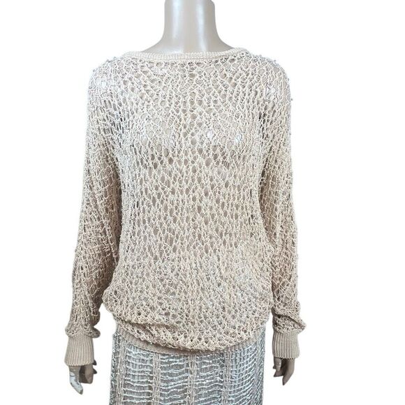 NWT Zara Open Knit Metallic Pompom Sweater Beige Gold Size - Picture 5 of 15